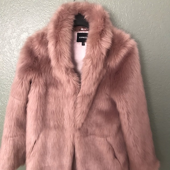 Express Mauve Taupe Tan Faux Fur Coat XS majorelle